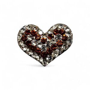 Crystal Heart Pin: Valentine's Day Brooch Silver and Orange